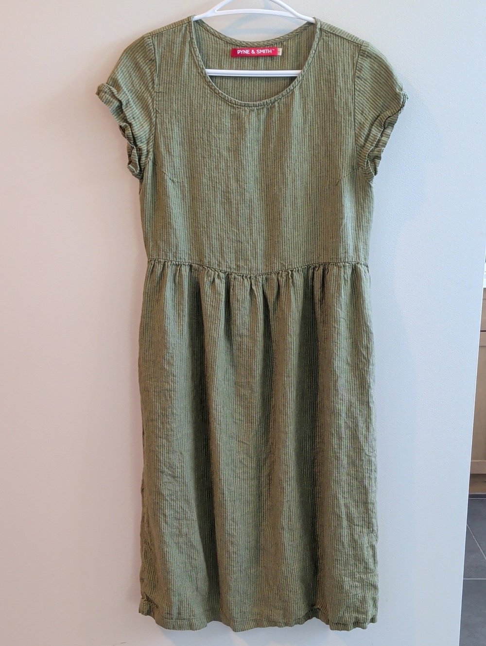 Olive Green Striped Midi Dress